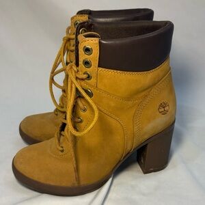 Timberland Allington Block Heel Lace Up Boots Tan Wheat Leather Womens 6